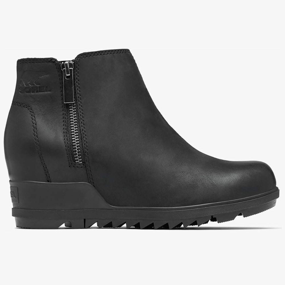 Sorel Women's Black Ankle Booties - Evie Zip Leather NWT